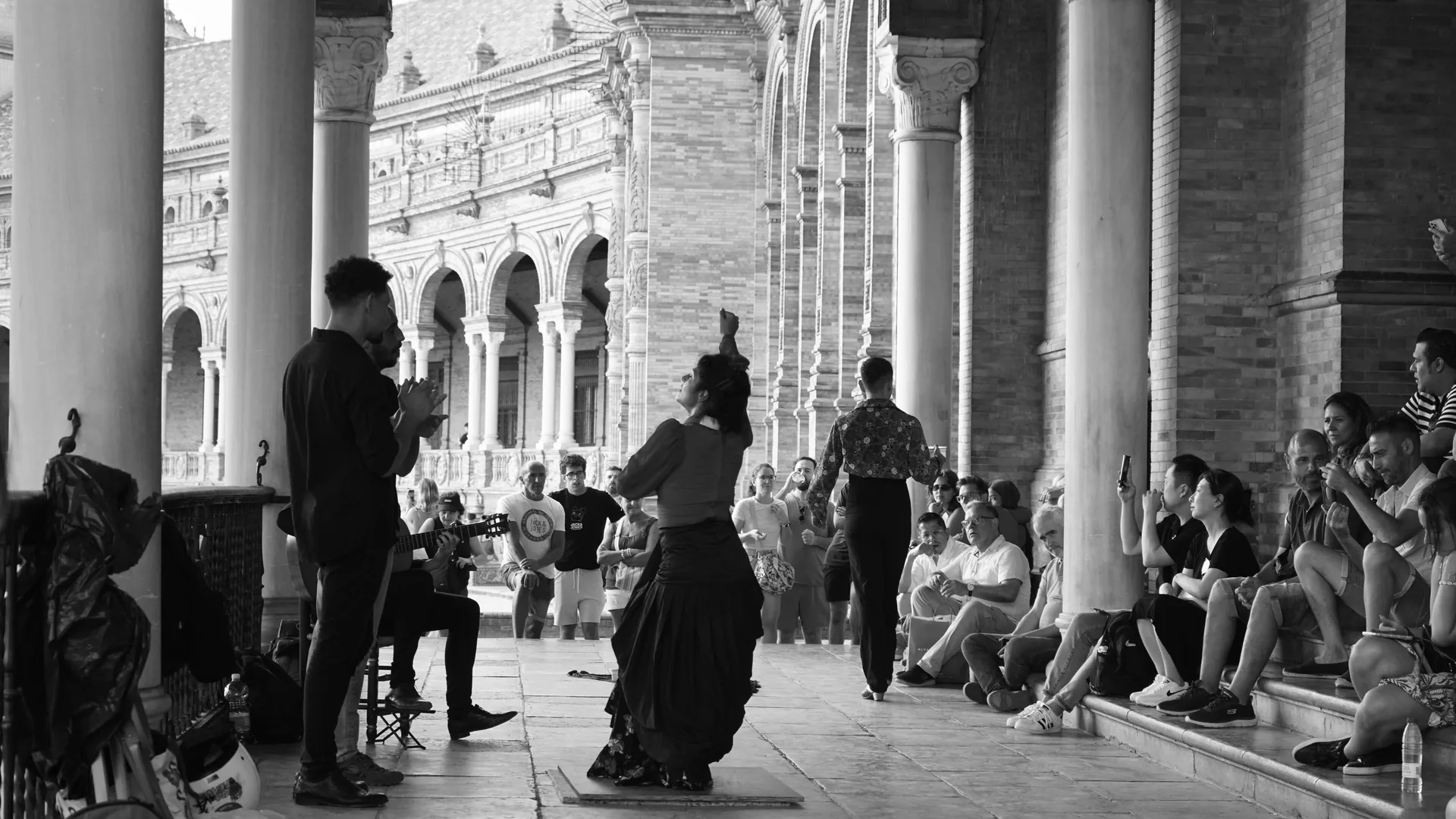 Flamenco performers on stage at a theatre in Málaga